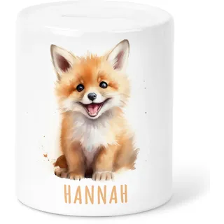 Fuchs Spardose Kinder personalisiert mit Namen Geldgeschenk zum Geburtstag für Jungen & Mädchen Geschenk Sparschwein aus Keramik