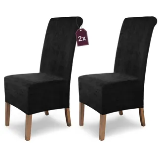 SCHEFFLER-Home Stuhlhussen 2er Set Leon Schwarz/elastische Wildleder Hussen für Stühle/Robustes Freischwinger Hussen Set/Stuhlhussen Stretch & Lederoptik/Stuhl Hussen waschbar