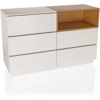 hjh living Sideboard MELMO S Schubladenkommode im skandinavischen Stil, griffloses Design, Weiß/Eiche