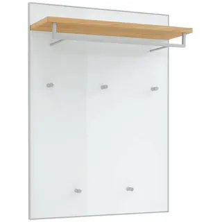 Novel Garderobenpaneel , Weiß, Eichefarben , Holz, Glas, Holzwerkstoff , Balkeneiche , furniert , 80x109x27 cm , Goldenes M, Made in Germany, DGM-Klimapakt , Aufhängemöglichkeit, Hutablage, Kleiderstange , Garderobe, Garderoben-Sets & Garderoben-Serien, Garderoben-Serien