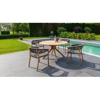 Traditional Teak Set Carmen, Marcella I - Das Set besteht aus: 1 x Tisch Carmen, 4 x Stapelsessel Marcella + Schutzhaub...