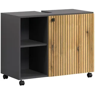 Trendteam Unterschrank mit rollen, 1 tür und 2 fächern - purebliss 80/42/64 cm , Anthrazit , Holzwerkstoff , 80x64x42 cm , Badezimmer, Badmöbel, Waschbeckenunterschränke