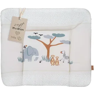 roba Wickelauflage Savanna Friends - 85 x 75 cm - Wickelunterlage für Babys PU-beschichtet - Abwischbar & pflegeleicht - Elefant, Zebra, Erdmännchen & Co. - Beige