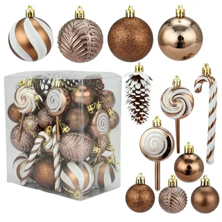 CGVG 40er Weihnachtskugeln Set Rot Christbaumkugeln Kunststoff Weihnachtsbaumschmuck Bruchsichere Weihnachtsbaumkugeln Christmas Decorations Weihnachten Dekoration Tannenbaumschmuck (Braun)