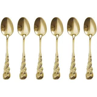 GRÄWE Espressolöffel 6-teilig, Edelstahl, Serie Rosendekor, gold