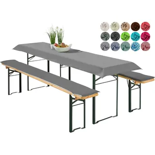 heimtexland ® Bierzeltgarnitur Auflagen Set 3-teilig Tischdecke Bierbank Polster Sitzkissen Tischdeko Typ698 Anthrazit für Tischmaß 50x220 cm - Grau