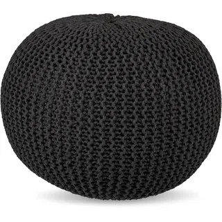Relaxdays Pouf, gestrickt, HxD 33 x 46 cm, Polystyrol-Füllung, rundes Bodensitzkissen, Boho Hocker, Sitzpouf, dunkelgrau