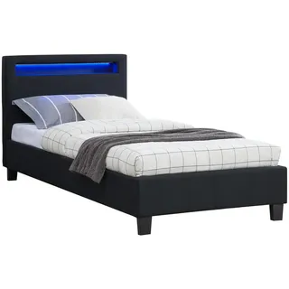 CARO-Möbel Polsterbett MIT LED Himalaya 90X200 Cm , Schwarz , Textil , Mode , 90x200 cm , Schlafzimmer, Betten, Polsterbetten