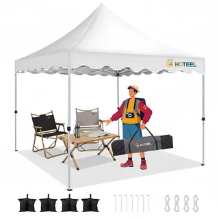 HOTEEL 3x3 Pop Up Pavillon wasserdicht stabilen Uv Schutz 50+, Partyzelt Geschützte Faltpavillon Faltbar für Camping、Partys、Garten. Bonus 4 Windseile + 8 Erdspieße + 4 Sandsäcken (Weiß)