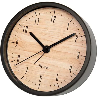 FISURA - Analoger Wecker, Wecker ohne Tic-TAC, Batterie-Wecker, Metall-Wecker, Durchmesser 11 cm, Breite 3,8 cm (Holz, Schwarz)