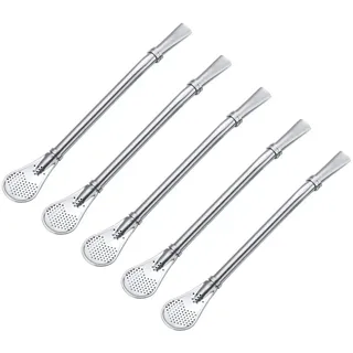 POFET Edelstahl Yerba Mate Bombilla Stroh für Mate Tee, Trinkhalme für Mate, Löffel Bombillas Strohhalme, Silber 4er-Set