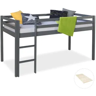 Homestyle4u Hochbett Lattenrost 90/200 cm Grau , Holz , Babymöbel & Kindermöbel, Kinderzimmer & Jugendzimmer, Kinderbetten, Hochbetten