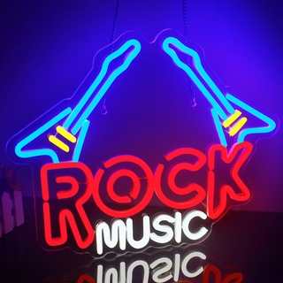 Looklight Rock Music Leuchtreklamen Musik Blaues rotes LED-Neonschild Rock Music Dimmbare Neonschild Gitarrenförmige Neonlichter für Schlafzimmer Kinderzimmer Musikstudio Bar Club Musikparty