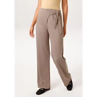 Schlupfhose ANISTON CASUAL, Damen, Gr. 38, N-Gr, braun (taupe), Jersey, Obermaterial: 65% Viskose, 35% Polyester, unifarben, figurumspielend lang, Hosen Schlupfhose, mit seitlichem Bindeband - NEUE KOLLEKTION