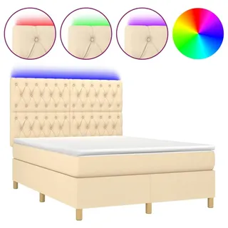 vidaXL Boxspringbett mit Matratze & LED Creme 140x190 cm Stoff - Creme