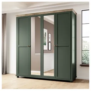 Lomadox Kleiderschrank Landhausstil 200 cm breit EPSOM-83 mit 2 Spiegeln, 4 türig, in grün mit Lefkas Eiche Nb., B/H/T: ca. 200/216/62 cm