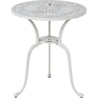 BELIANI Garten Beistelltisch Cremeweiß Aluminium Rund mit Sonnenschirmloch Französischer Vintage Stil Antik-Optik Outdoor Balkon Terrasse Garten - Weiß