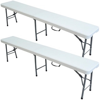 Double Picknick-Set für den Garten, zusammenklappbar: 2 Sitzbank, 183 x 28 x 43 cm, weiß, multifunktionale Gartenmöbel, für den Außenbereich