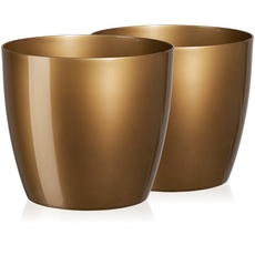 Tymar Blumentopf, 2er-Pack, Runde Form, Übertopf (Gold, ø 18 cm)