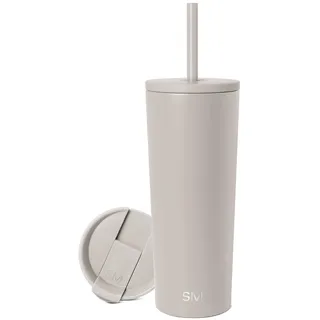 Simple Modern Thermobecher mit Strohhalm und Deckel | Trinkbecher mit Henkel Wiederverwendbare Edelstahl | Geschenke für Frauen und Männer | Classic | 710ml | Almond Birch