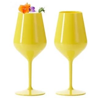 DoimoFlair Weingläser aus Kunststoff bruchsicher Weinbecher Sektgläser Plastik Gelb 47 cl.