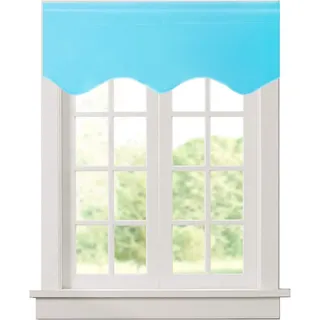 Aquazolax Küchenvorhänge, Fenstervorhänge, Querbehang, elegant, einfarbig, verdunkelnd, Querbehang mit Bogenkante, Vorhang für Wohnzimmer, ca. 132 x 46 cm, 1 Schal, Türkis