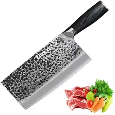 Theexecva Hackmesser Chinesisches Kochmesser 20cm, Hochgekohlter Edelstahl Hackbeil mit Geschenkbox,Profi Messer Hochwertig Gemüse-Fleisch-Schneidemesser für Küche und Restaurant (Küchenmesser)