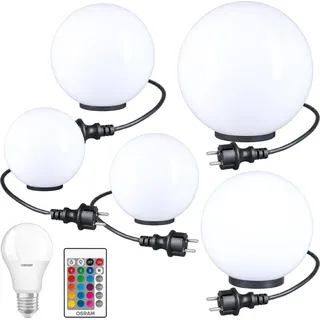 H4L RGB Kugelleuchten Kugellampen 5er Set Ø 20/25/30/40/50cm Außenleuchte Garten - Weiß