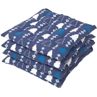 Homescapes Stuhlkissen Winterland, blau im 4er-Set 40/40/5 cm , Textil , Baum/Pflanze/Natur , Quadratisch , 40x5x40 cm , Oeko-Tex® , Heimtextilien, Wohntextilien, Sitzkissen