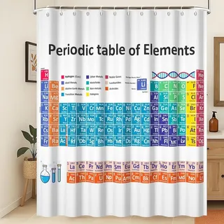 Xiaoterna Periodensystem der Elemente Duschvorhang Abstrakter weißer Badvorhang Tabelle der chemischen Elemente Wasserabweisende Stoff waschbar Duschvorhänge Badezimmer Dekoration 180x180cm