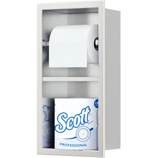 Neodrain Unterputz-Toilettenpapierhalter Edelstahl Wandnische mit Regal WC-Papierhalter Halterung für Badzimmer, 34 x 18 cm