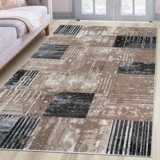 OTTO home Teppich »Lunari, Vintage-Karo Design« rechteckig 9 mm Höhe modern, weiche Haptik, Wohnzimmer, Esszimmer, Schlafzimmer, braun