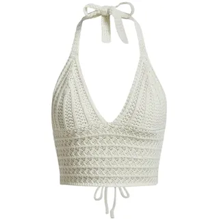 Naileksi Damen-Neckholder-Top mit Schnürung, rückenfrei, gehäkelt, Y2K, schmale Passform, ärmellos, V-Ausschnitt, selbstbindend, Bauchfreies Cami-Top, Beige, Groß