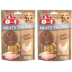 8in1 Meaty Treats, gefriergetrocknete Hunde Leckerlis aus Huhn, 100% Fleisch, getreidefrei und ohne Zucker, 50g (2er Pack)