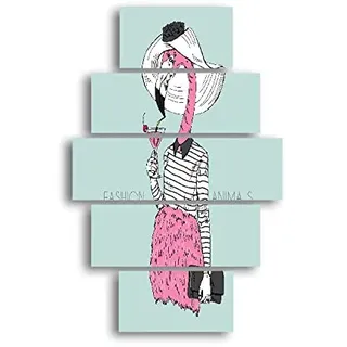 Homemania Bild Flamingo, 5 Tiere pro Wohnzimmer, mehrfarbig, 95 x 0,3 x 60 cm, HM205MDF264, MDF