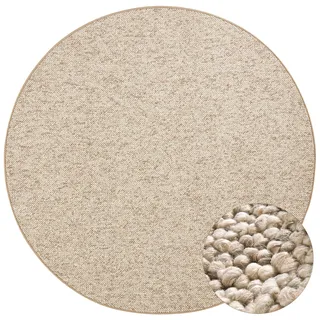 BT Carpet Wolly Teppich Rund – Wohnzimmerteppich Flachgewebe Kurzflor Woll-Optik Wolle Skandi-Look Esszimmer, Wohnzimmer, Kinderzimmer, Schlafzimmer – Creme, 133cm