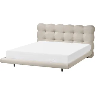BELIANI Polsterbett Beige Stoff 160 x 200 cm Gestepptes Kopfteil Niedriger Bettrahmen mit Lattenrost Modernes Design für Schlafzimmer - Beige, Schwarz