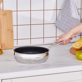 Karaca Emirgan Bratpfanne 20 cm, Edelstahl-Pfanne mit Antihaftbeschichtung, Pfanne Induktion, 1.96 L, Gleichmäßige Wärmeverteilung Edelstahlpfanne, Silber