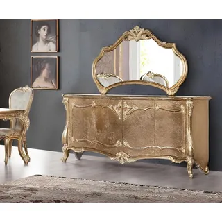 Set Kommode Mit Spiegel Garnitur Kommoden Holz Gruppe Sideboard Möbel Barock - Gold