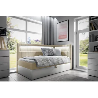 Boxspringbett Gästebett Kinderbett FABIAN Nr.3 100x200cm Weiss-Beige Seite Rechts