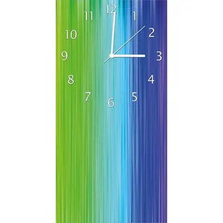 Wallario Design Wanduhr Regenbogenmuster - Farben rot, gelb, grün, blau, pink und rot aus Echtglas, Größe 30 x 60 cm - Grün