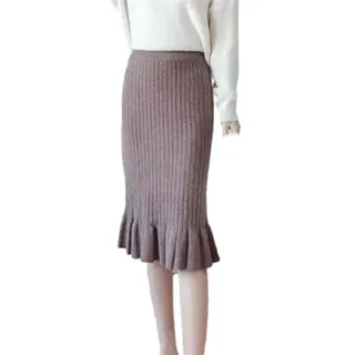 OLEETS Strickrock Für Damen - Frauen Elegante Stricken Rock Herbst Winter Plissee Rüschen Elastische Hohe Taille Einfarbig Warm Für Party Prom Büro Streetwear
