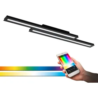 EGLO connect LED Deckenleuchte Saliteras-C, 2 flammige Deckenlampe aus Stahl und Kunststoff in Schwarz, Weiß, Farbtemperaturwechsel (warm, neutral, kalt), RGB, dimmbar, L 116 cm