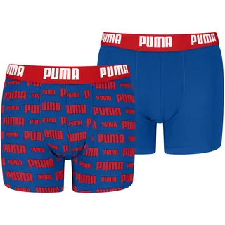 Boxershorts PUMA "PUMA BOYS EVERYDAY LOGO PRINT BOXERS 2P", Jungen, Gr. 170/176, blau (rot, blau), Jersey, Obermaterial: 95% Baumwolle, 5% Elasthan, normal, Unterhosen Boxershorts, mit breitem Logobund