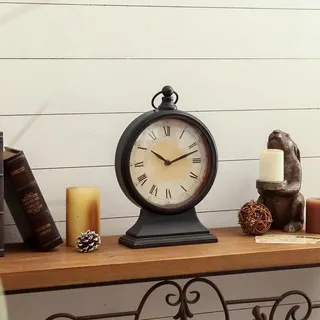 NIKKY HOME Vintage Kamin-Tischuhr, leise, Nicht tickend, batteriebetrieben, Schreibtischregal, Metall-Uhr für Wohnzimmer-Dekoration, Schwarz