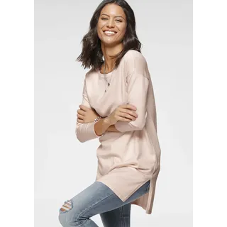 Longpullover LAURA SCOTT, Damen, Gr. 38, rosa (blassrosa, meliert), Feinstrick, Obermaterial: 70% Viskose, 30% Polyamid, meliert, unifarben, Basic, lässig geschnitten, Rundhals, Pullover Longpullover, Feinstrick mit U-Boot Ausschnitt und seitlichem Schlitz