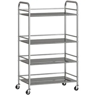 Homcom Servierwagen Edelstahl Silber , Silberfarben , Metall , 35x100x60 cm , Esszimmer, Servierwagen