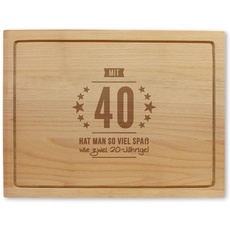 Holzschneidebrett mit Gravur - 40. Geburtstag, ca. 40 x 30 x 2 cm, Made in Austria, Nachhaltige Geschenkidee
