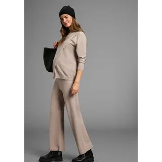 Umstandshose NEUN MONATE "Strickhose für Schwangerschaft und Stillzeit", Damen, Gr. 40/42, N-Gr, beige (beige meliert), Feinstrick, Obermaterial: 50% Viskose, 28% Polyester, 22% Polyamid, unifarben, Basic, lässig geschnitten lang, Hosen Umstandshose, Umstands-Strickhose mit extra weitem Bund