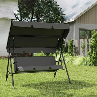 SUBTLETY Hollywoodschaukel 3 Sitzer für Familien, 176x110x152cm Gartenschaukel mit Verstellbarem Sonnendach & Liegefunktion, Pulverbeschichteter Stahlbank für Garten & Terrasse (Grau)